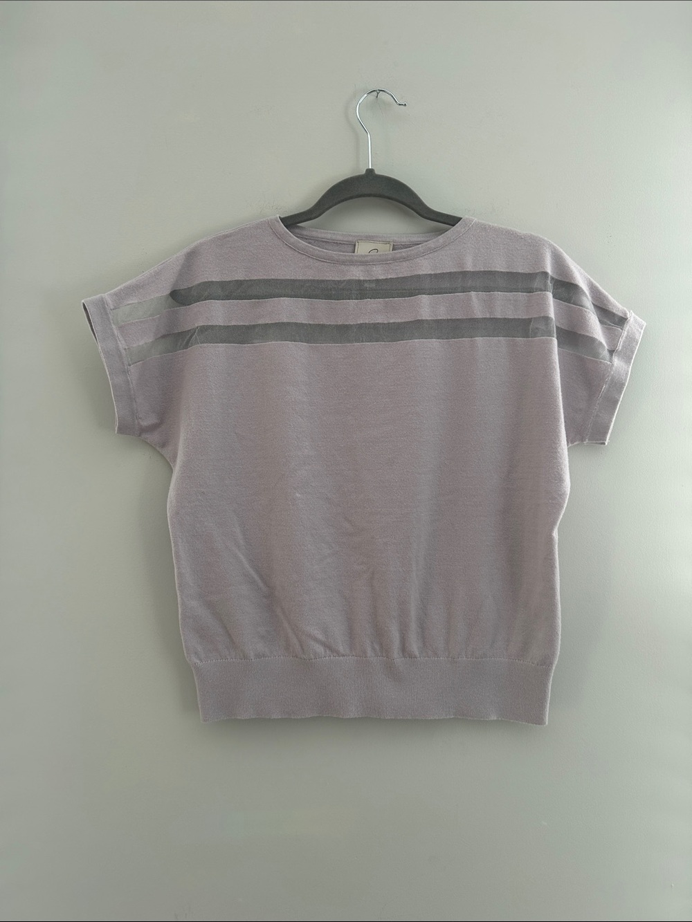 Sioni Lavender Crewneck Sweater with Gray Mesh Stripes